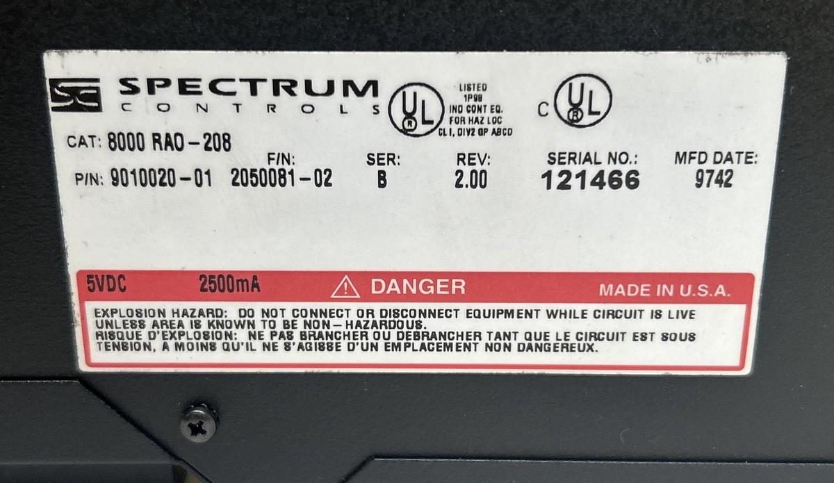 Used SPECTRUM CONTROLS,8000-RAO-208,OUTPUT MODULE