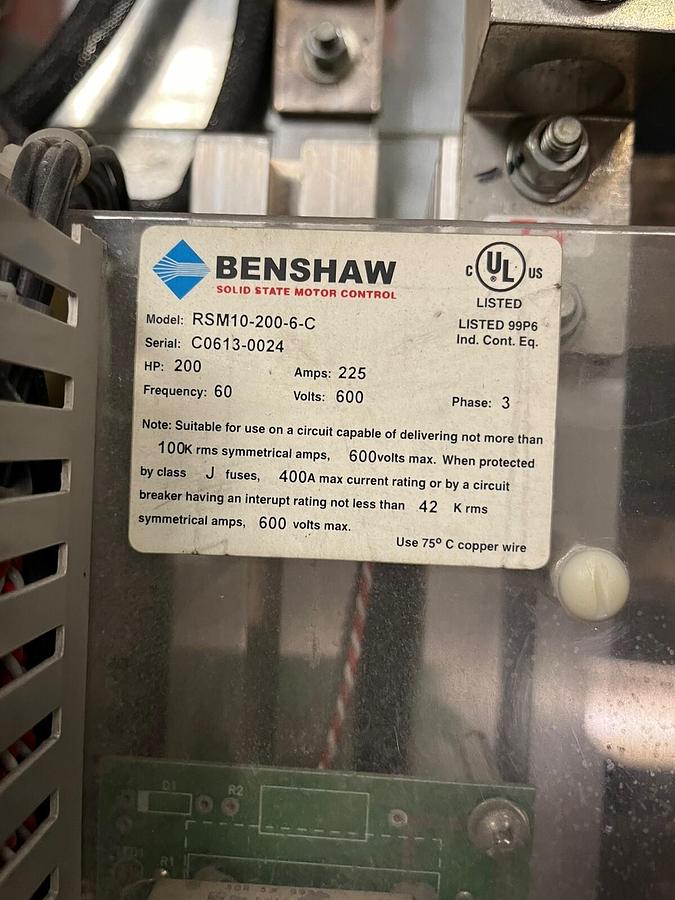 Used BENSHAW,RSM10-200-6-C,SOLID STATE MOTOR CONTROL 200Hp 225A 3PH