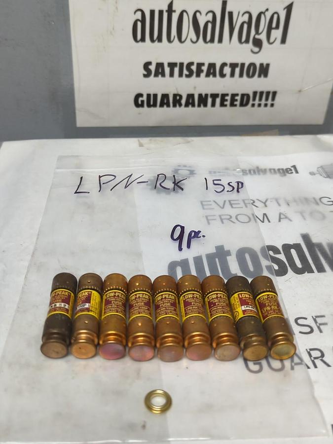 COOPER BUSSMANN,LPN-RK-15SP,LOW-PEAK 15 AMP FUSE LOT OF 9 NOS