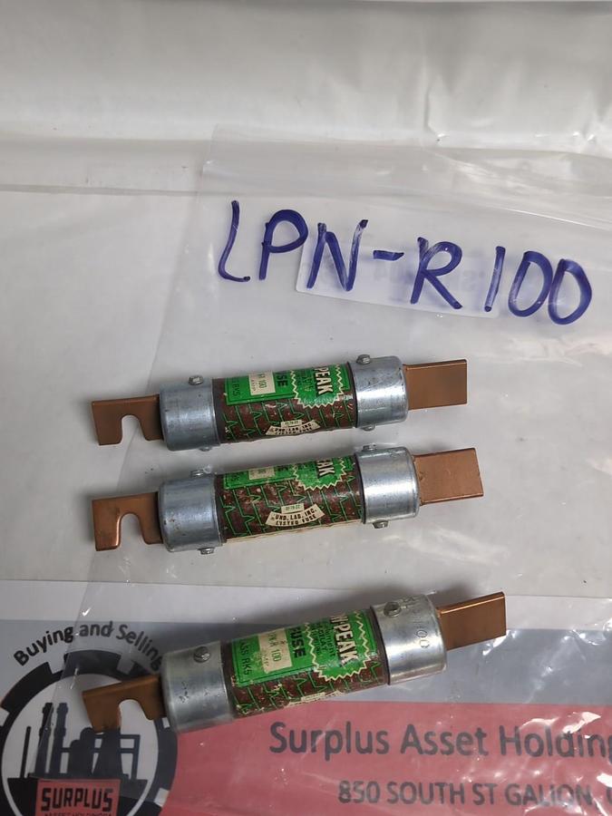Used COOPER BUSSMANN,LPNR100,LOW-PEAK 100 AMP FUSE LOT OF 3 PRE-OWNED