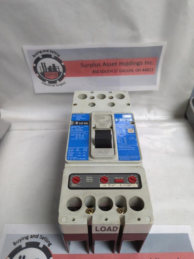 Used WESTINGHOUSE,HJD3250F,INDUSTRIAL CIRCUIT BREAKER 250 AMP 600V 3-POLE PRE-OWNED