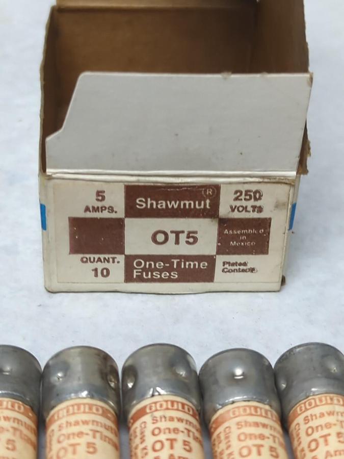 GOULD SHAWMUT,OT5,ONE TIME 5 AMP 250V FUSES BOX OF 10 NOS