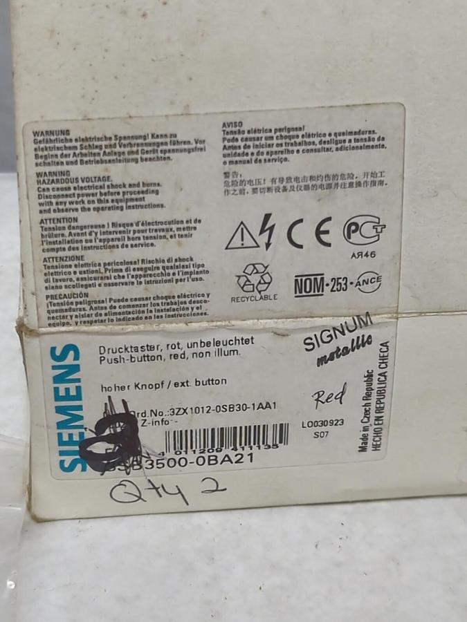 SIEMENS,3SB3500-0BA21,RED PUSH BUTTON BOX OF 2 NOS