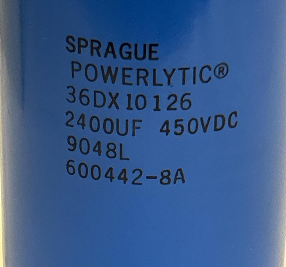 Used SPRAGUE,36DX10126,CAPACITOR 2400UF 450VDC
