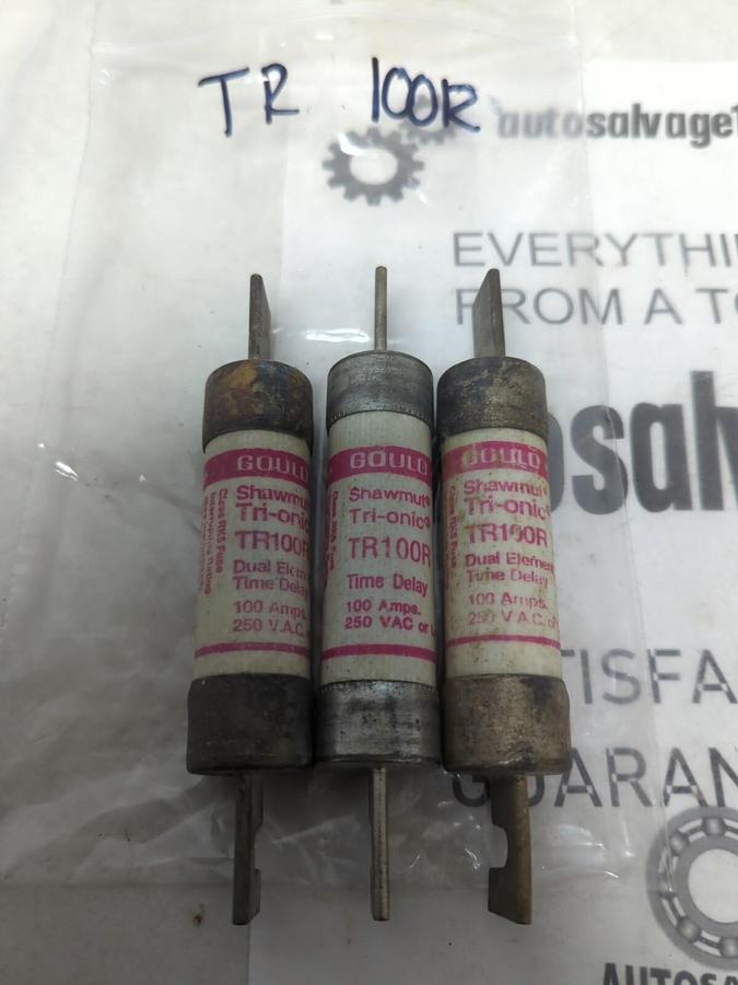 GOULD SHAWMUT,TR100R,TRI-ONIC 100 AMP FUSES LOT OF 3 NOS