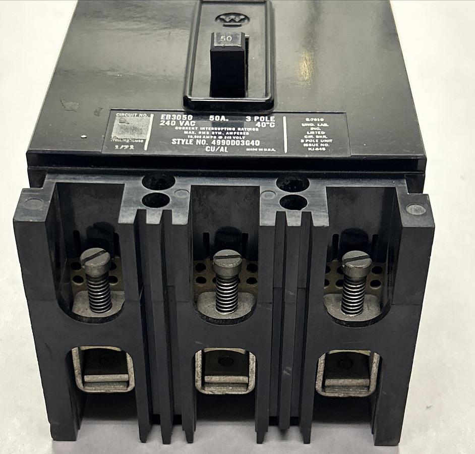 Used WESTINGHOUSE,EB3050,CIRCUIT BREAKER 50A 3P 240V