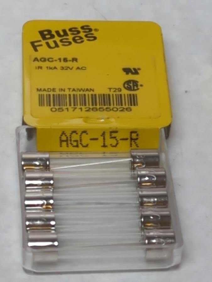 COOPER BUSSMANN,AGC-15-R,FAST ACTING 15 AMP FUSE LOT OF 6 NOS