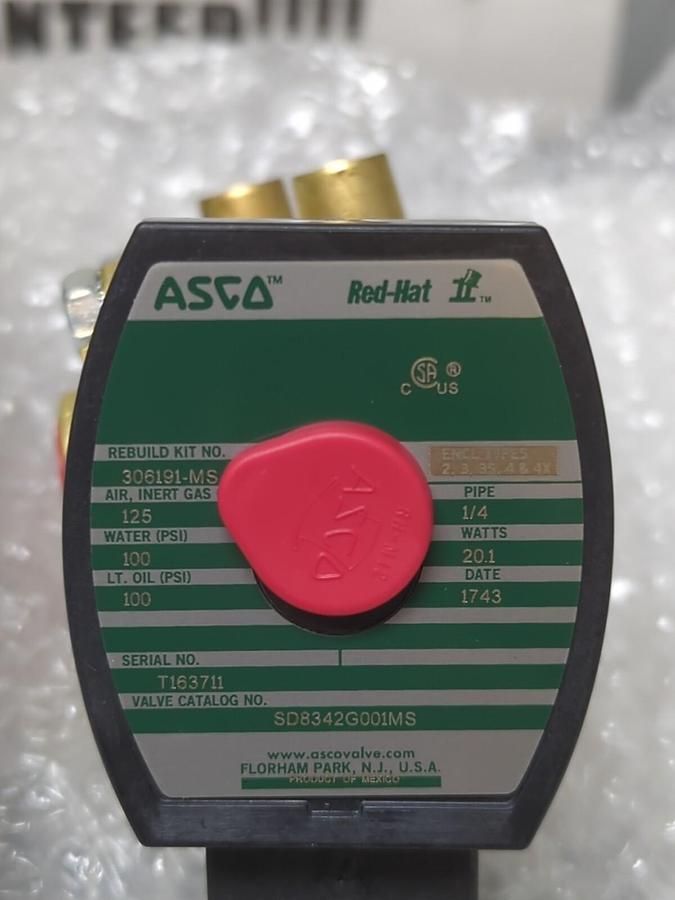 ASCO RED HAT,SD8342G001MS,SOLENOID VALVE 4-WAY 1/4 IN NPT 120VAC 20.1 WATTS NEW