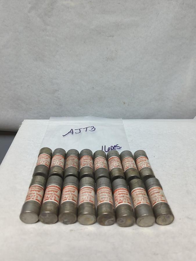 Used GOULD SHAWMUT,AJT3,AMP-TRAP 3 AMP FUSE LOT OF 16 PRE-OWNED