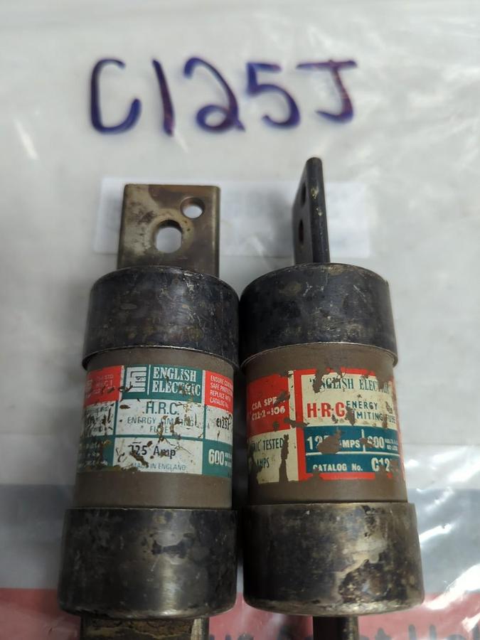Used ENGLISH ELECTRIC,C125J,FUSE 125 AMP LOT OF 2 PRE-OWNED