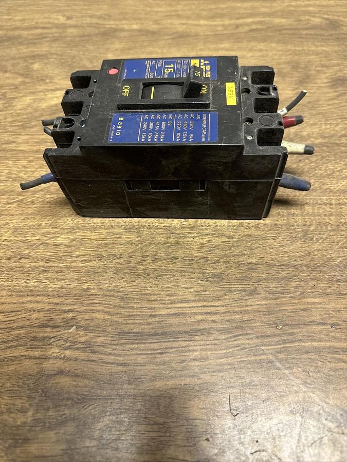 Used Mitsubishi,NF50-SS,15 Amp 3 Pole Circuit Breaker