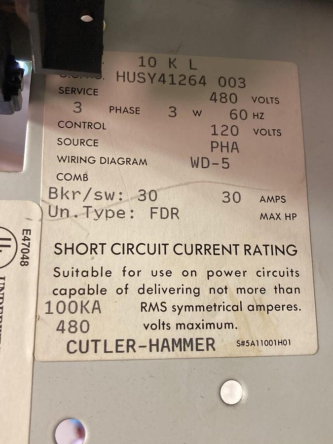 Used Cutler Hammer,30 Amps,12 INCH MCC Dual Disconnect Feeder Bucket 30A