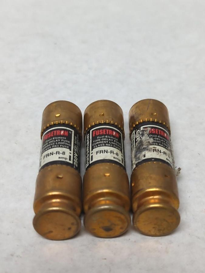 Used COOPER BUSSMANN,FRN-8,FUSETRON 8 AMP FUSE LOT OF 3 PRE-OWNED
