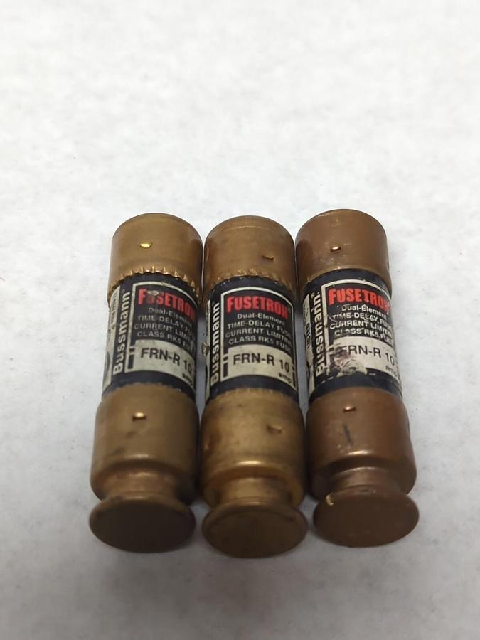 Used COOPER BUSSMANN,FRN-R-10,FUSETRON 10 AMP FUSE LOT OF 3 PRE-OWNED