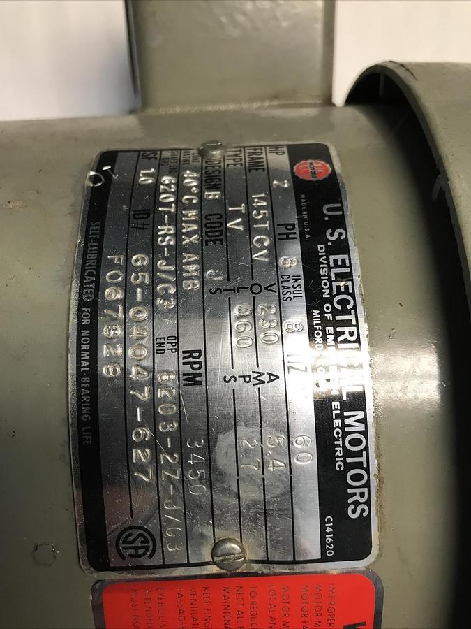 Used US Motor,Frame 145TCV,2 HP 230/460V  3450RPM Electric Pump Motor NOS