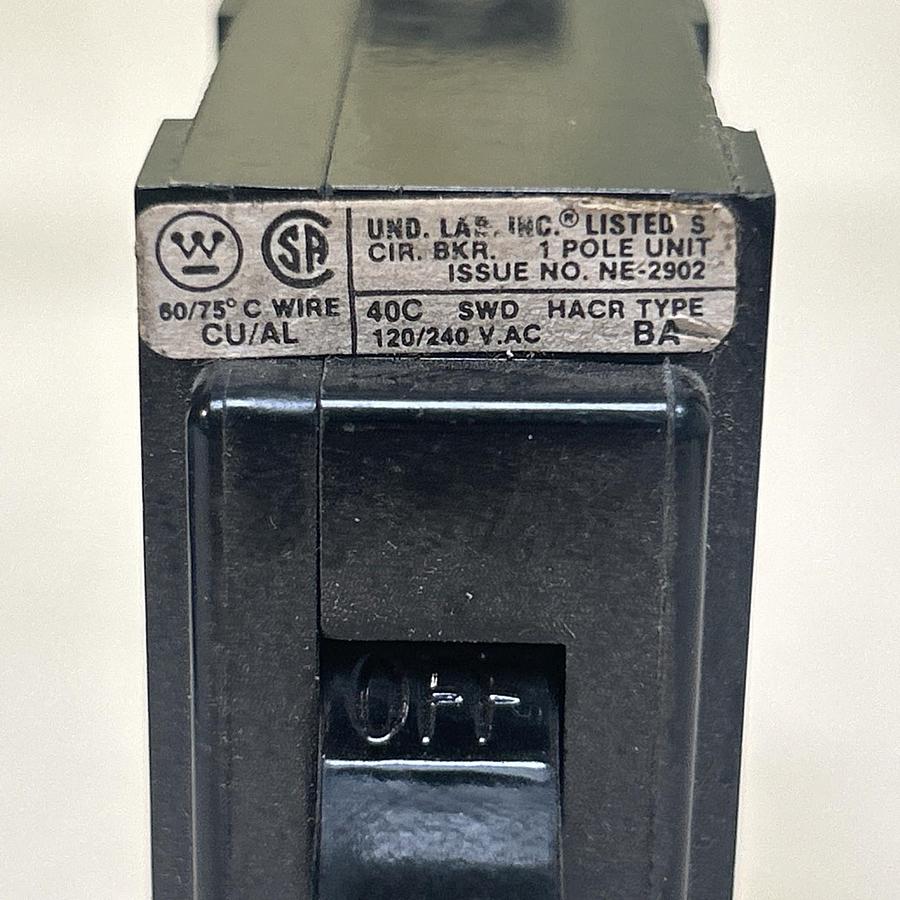 Used WESTINGHOUSE,BA120,CIRCUIT BREAKER 20A 120/240V 1P LOT OF 5