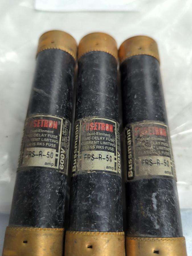 Used COOPER BUSSMANN,FRS-R-50,FUSETRON 50 AMP FUSE LOT OF 3 PRE-OWNED