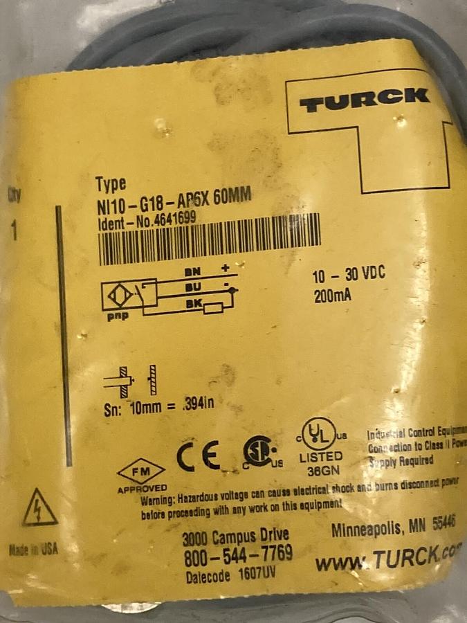 Used Turck,NI10-G18-AP6X,Inductive Sensor 60MM