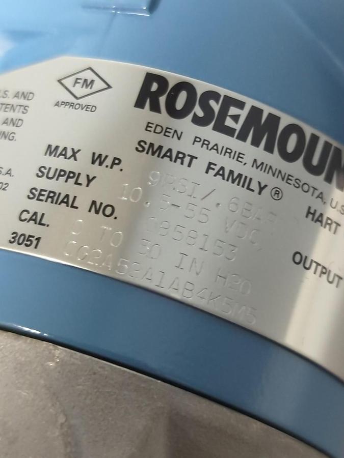 ROSEMOUNT,3051 CG2A52A1 AB4K5M5,PRESSURE TRANSMITTER 9PSI .6BAR 10.5-55 VDC