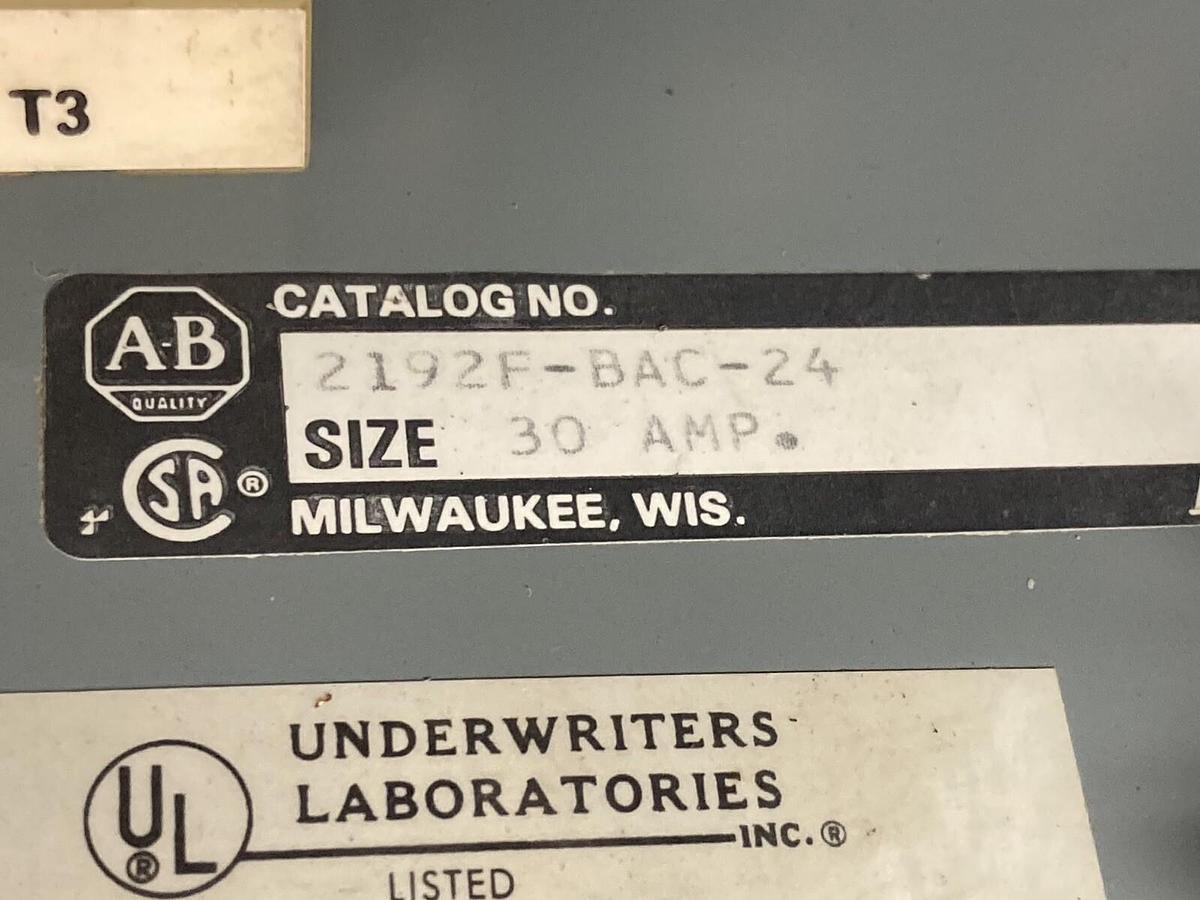 Used Allen Bradley,2100 2192F,30 Amp 12 Inch Fused MCC Disconnect Feeder Bucket