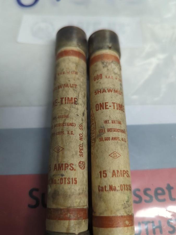 Used GOULD SHAWMUT,OTS 15,ONE-TIME 15 AMP FUSE LOT OF 2 PRE-OWNED