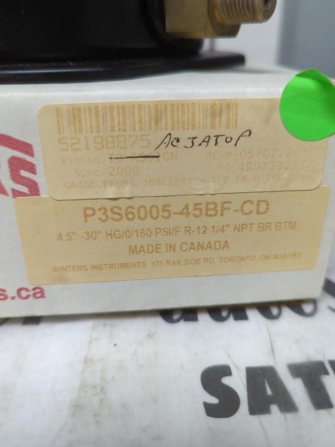 WINTERS,P3S6005-45BF-CD,4.5 INCH-30 INCH HG/0/160PSI/F R-12 1/4 IN NPT..NEW