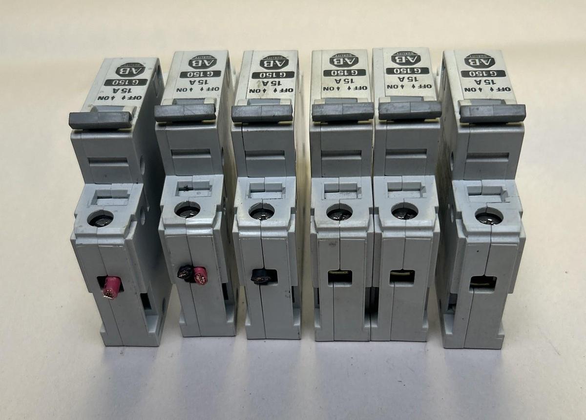 Used ALLEN BRADLEY,1492-CB1,CIRCUIT BREAKER 15A 1P LOT OF 6