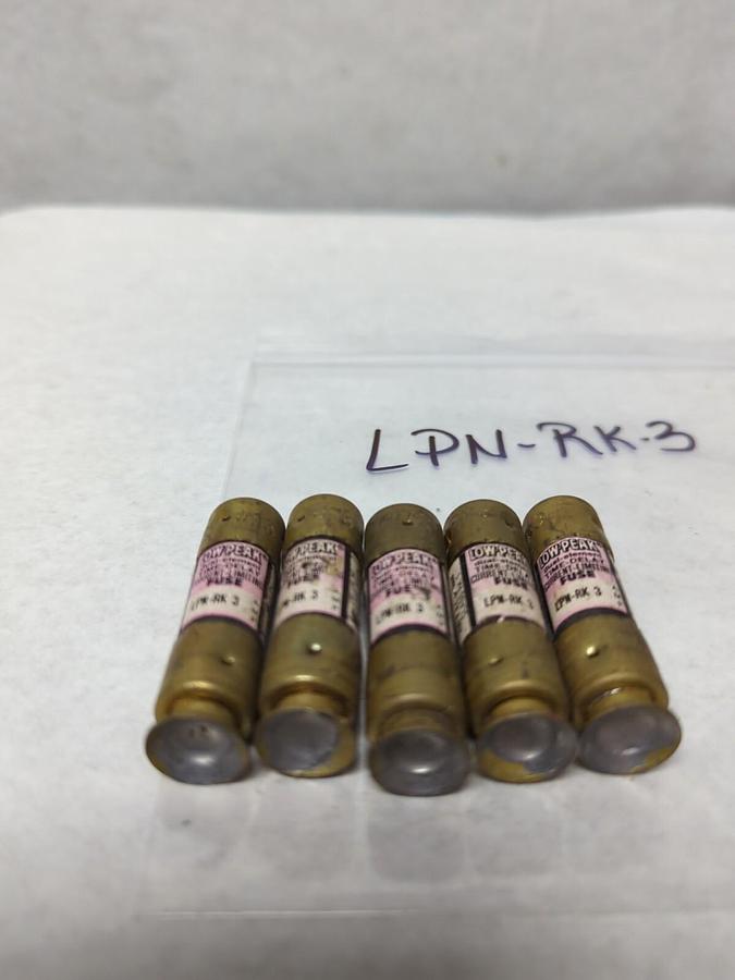 Used COOPER BUSSMANN,LPN-RK-3,LOW-PEAK 3 AMP FUSES LOT OF 5 PRE-OWNED