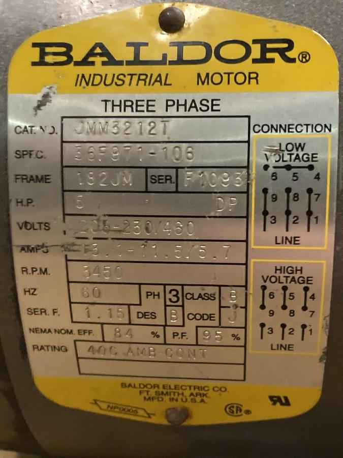 Used Goulds,4ST15035T,Centrifugal SS Pump Size 1-1/4X2X6 5hp 3450rpm 3ph Motor