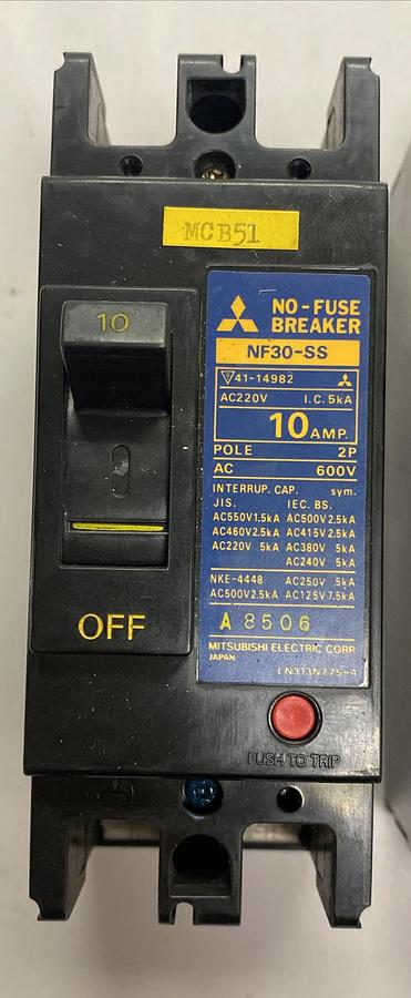 Used Mitsubishi,NF30-SS,No-Fuse Breakers 20A / 10A / 5A 600V Lot Of 3