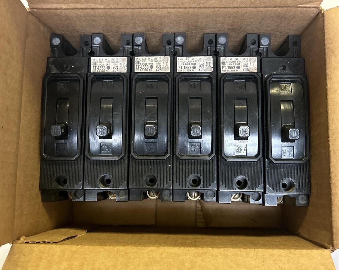 Used ITE,ET-1553,CIRCUIT BREAKER 20A 120V 1P LOT OF 6