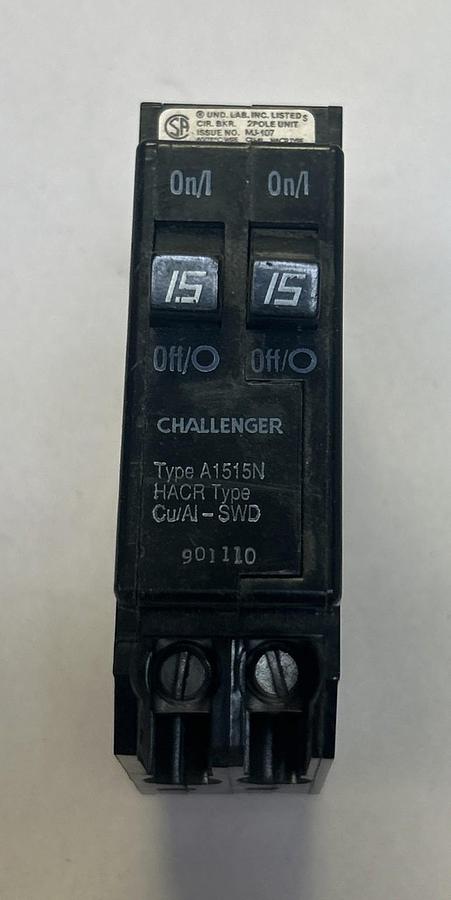 Used CHALLENGER,A1515N,TANDEM CIRCUIT BREAKER 15A 120/240V 2P