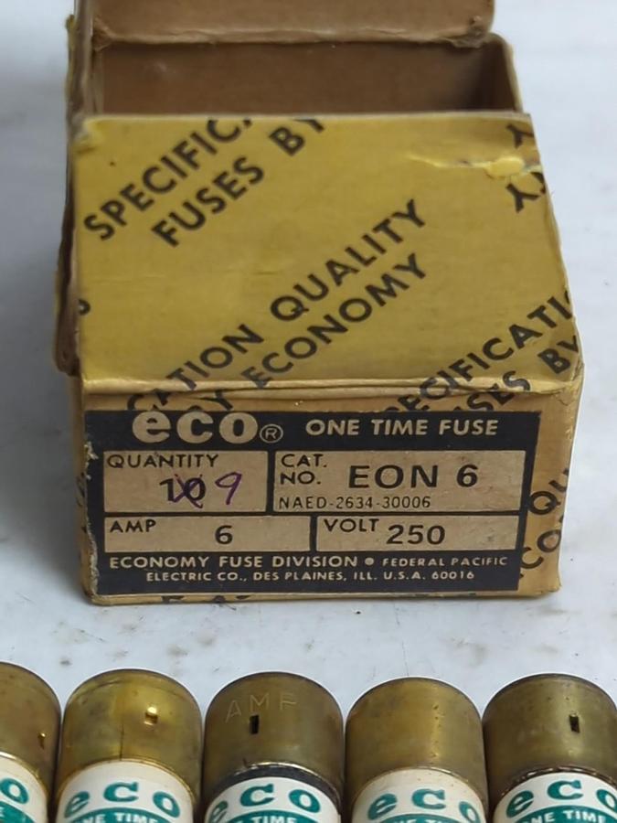 ECO,EON6,ONE-TIME 6 AMP FUSES BOX OF 9 NOS