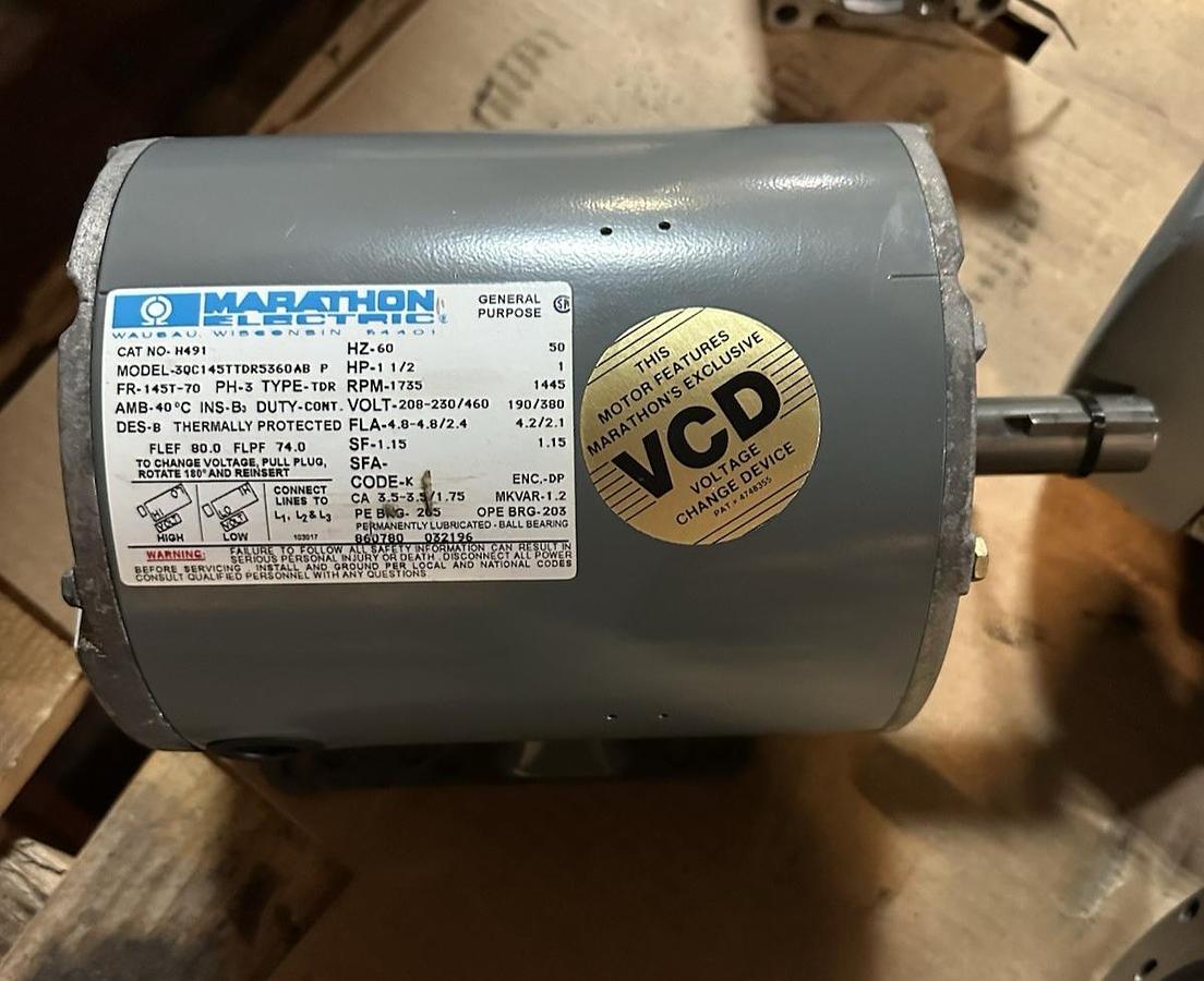 Used Marathon,3QC145TTDR5360ABP,3 Phase 1.5HP 1735RPM Fr 145T-70 AC Motor