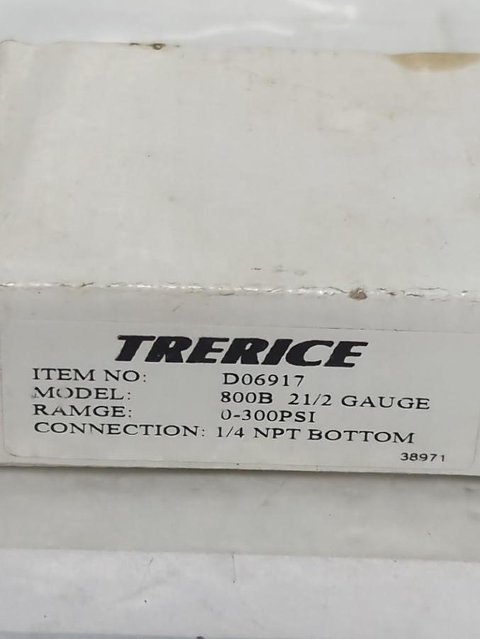TRERICE,D06917,PRESSURE GAUGE 2.5 INCH FACE 1/4 INCH LM 0-300 PSI NOS