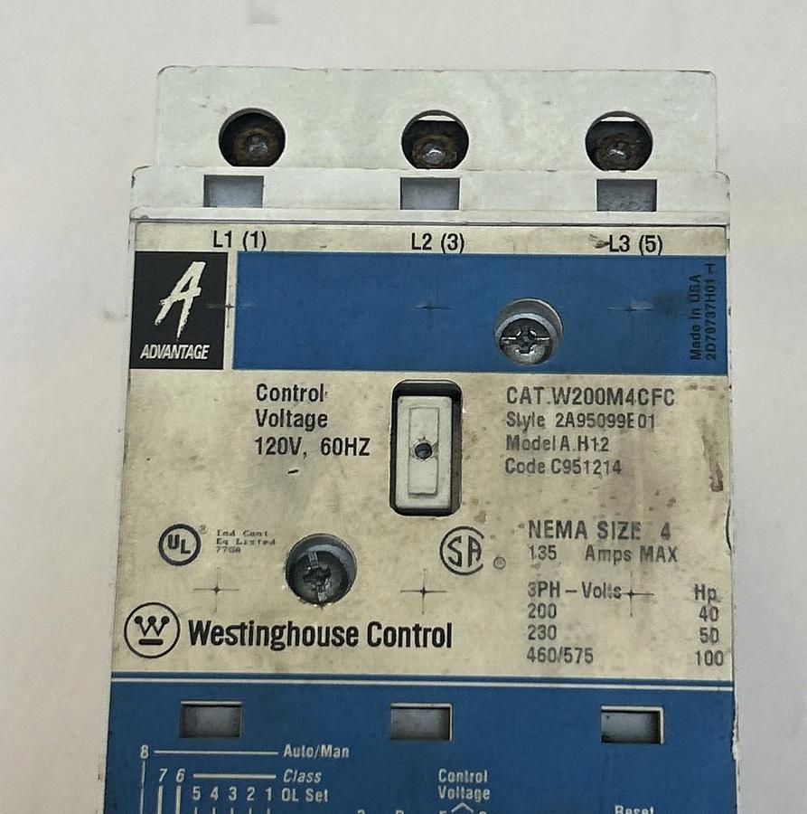 Used WESTINGHOUSE,W200M4CFC,SIZE 4 NON-REVERSING STARTER 135A
