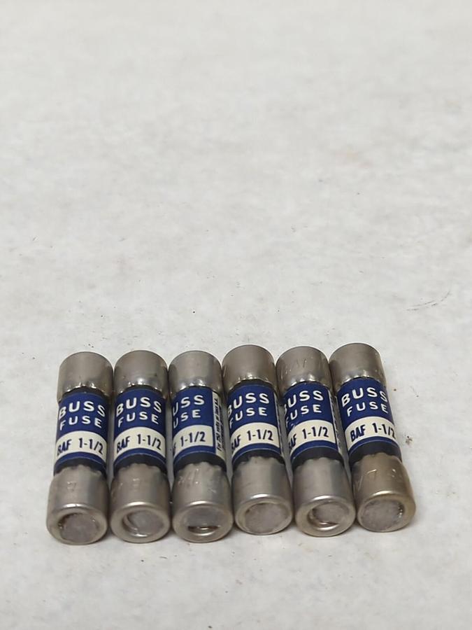 COOPER BUSSMAN,BAF 1-1/2,BUSS 1-1/2 AMP FUSE LOT OF 6 NOS