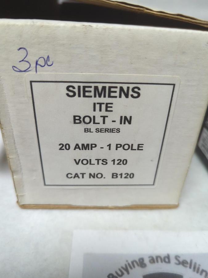Used SIEMENS,B120,CIRCUIT BREAKER 20 AMP 1-POLE LOT OF 3 PRE-OWNED