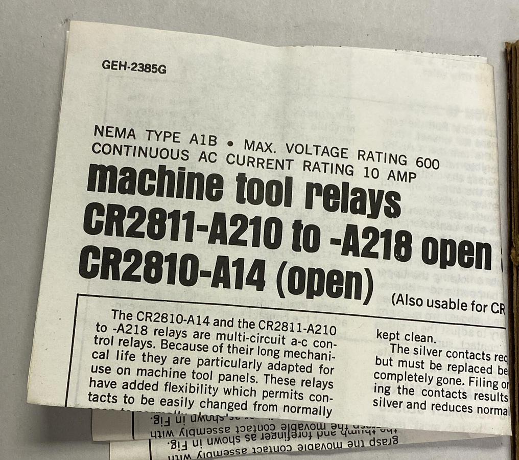 GENERAL ELECTRIC,CR2811A210AD,MACHINE TOOL RELAY NOS