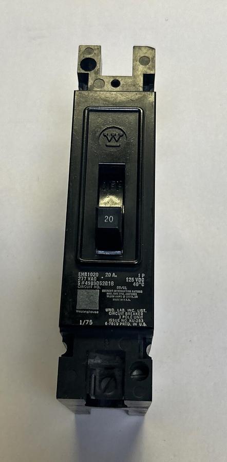 Used WESTINGHOUSE,EHB1020,CIRCUIT BREAKER 20A 277V 1P
