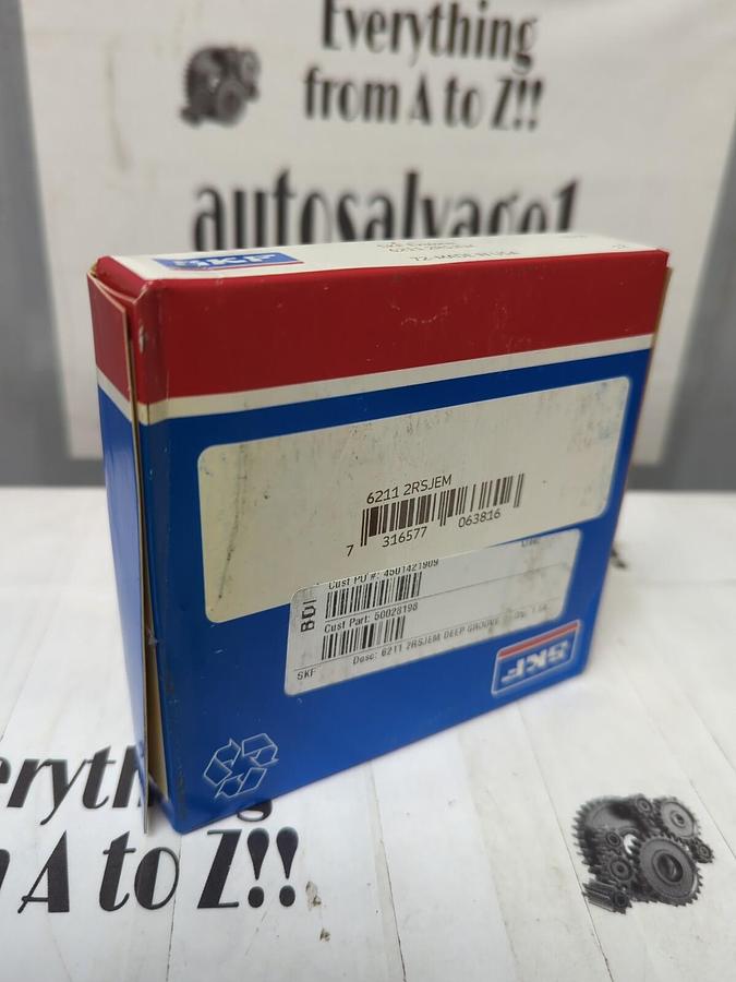 SKF,6211 2RSJEM,DOUBLE SEALED BALL BEARING 55X100X21MM NOS