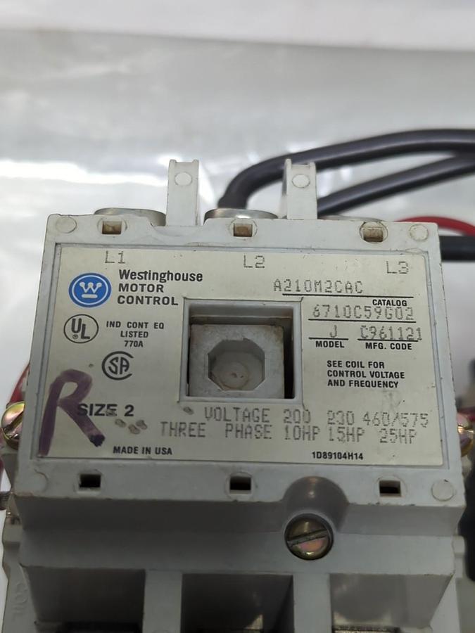 Used WESTINGHOUSE,A210M2CAC,MOTOR CONTROL SIZE 2 MODEL J 3-PHASE PRE-OWNED