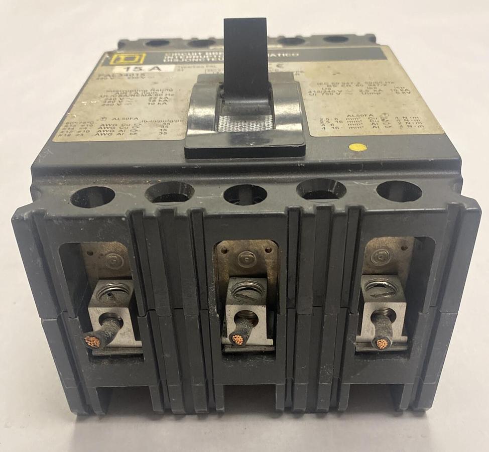 Used Square D,FAL34015,Circuit Breaker 15A 480V 3 Pole