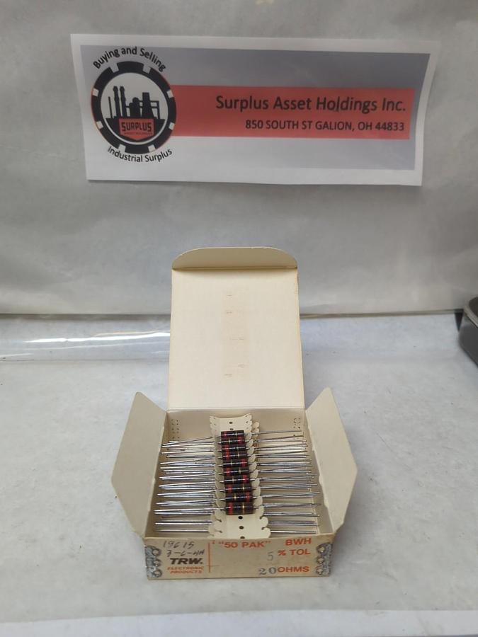 TRW,BWH-20,MOLDED WIREWOUND RESISTORS 20 OHMS 5% TOL BOX OF 50 PCS NOS