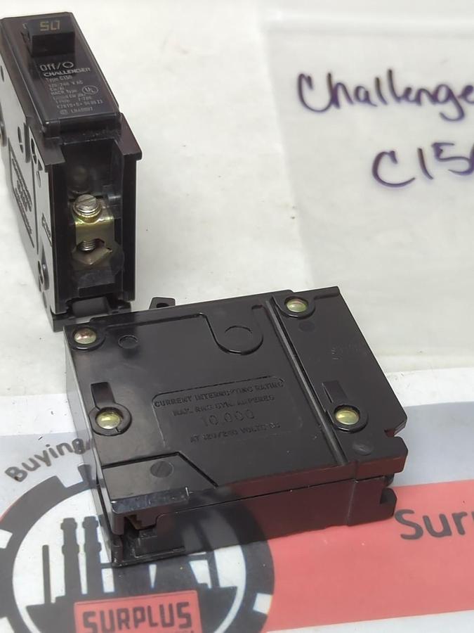 Used CHALLENGER,C150,CIRCUIT BREAKER 1-POLE 50 AMP LOT OF 2 PRE-OWNED