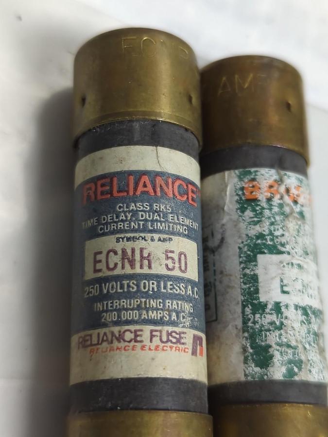 Used RELIANCE,ECNR50,TIME DELAY 50 AMP FUSE LOT OF 2 PRE-OWNED