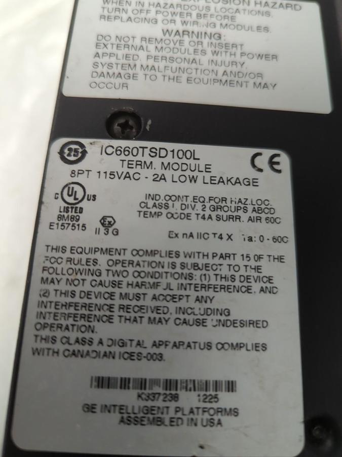 Used GE,1C660TSD100L,TERMINAL MODULE 8PT 115VAC-2A LOW LEAKAGE PRE-OWNED