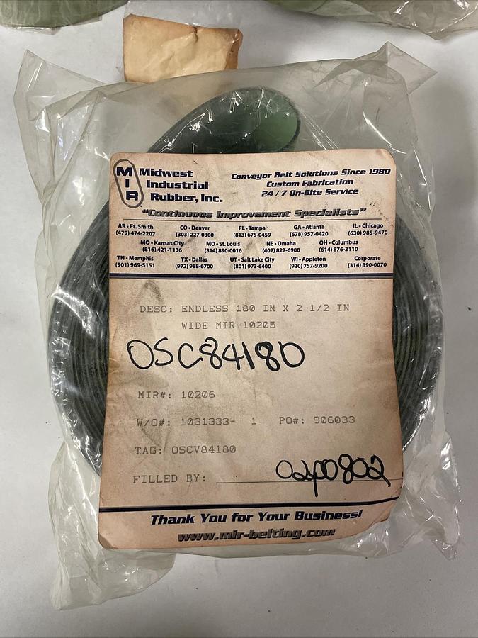 MIR MIDWEST INDUSTRIAL RUBBER,10205, CONVEYOR BELT ENDLESS 180 IN X 2-1/2 IN