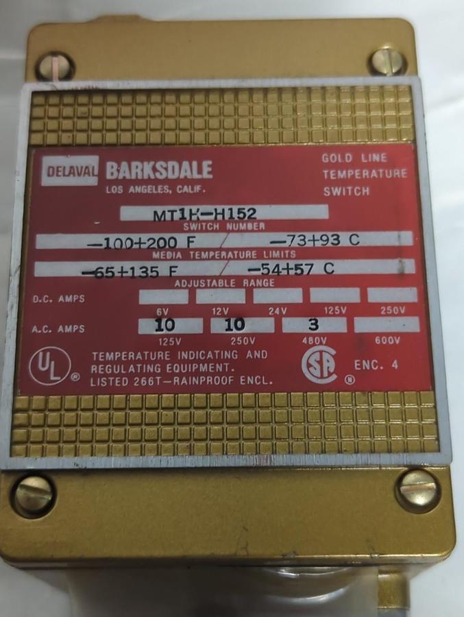 BARKSDALE,MT1H-H152,GOLD LINE TEMPERATURE SWITCH -65+135F NOS