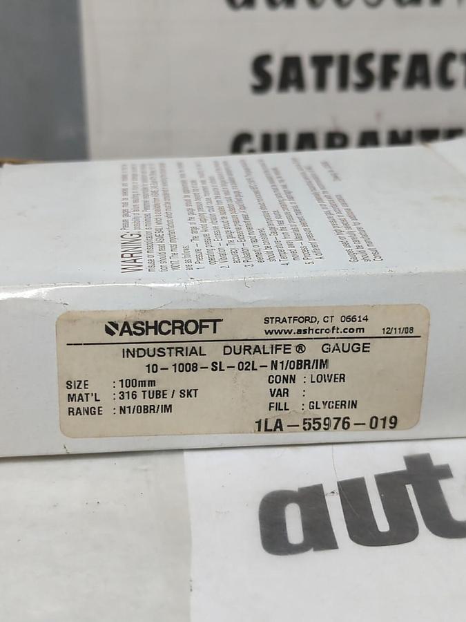 ASHCROFT,10-1008-SL-02L-N1/0BR/IM,100MM GAUGE STAINLESS STEEL NOS